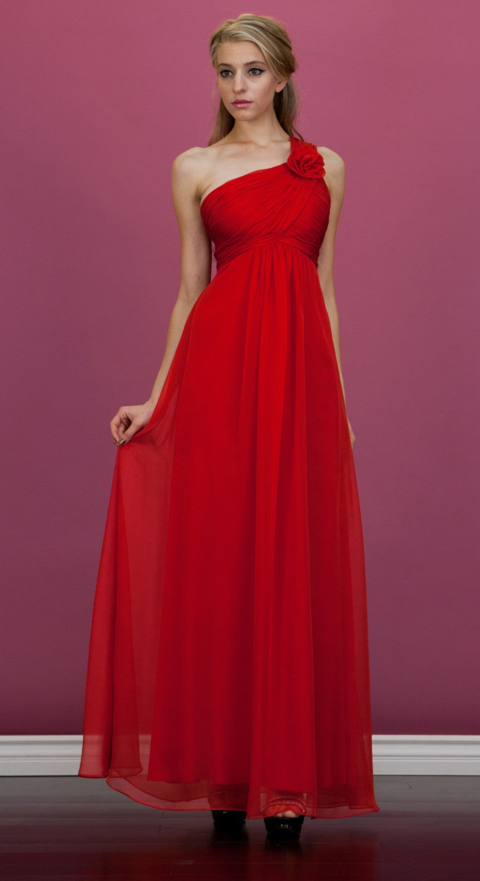 CLEARANCE - Cinderella Divine 7716 Long One Shoulder Chiffon Empire Dress