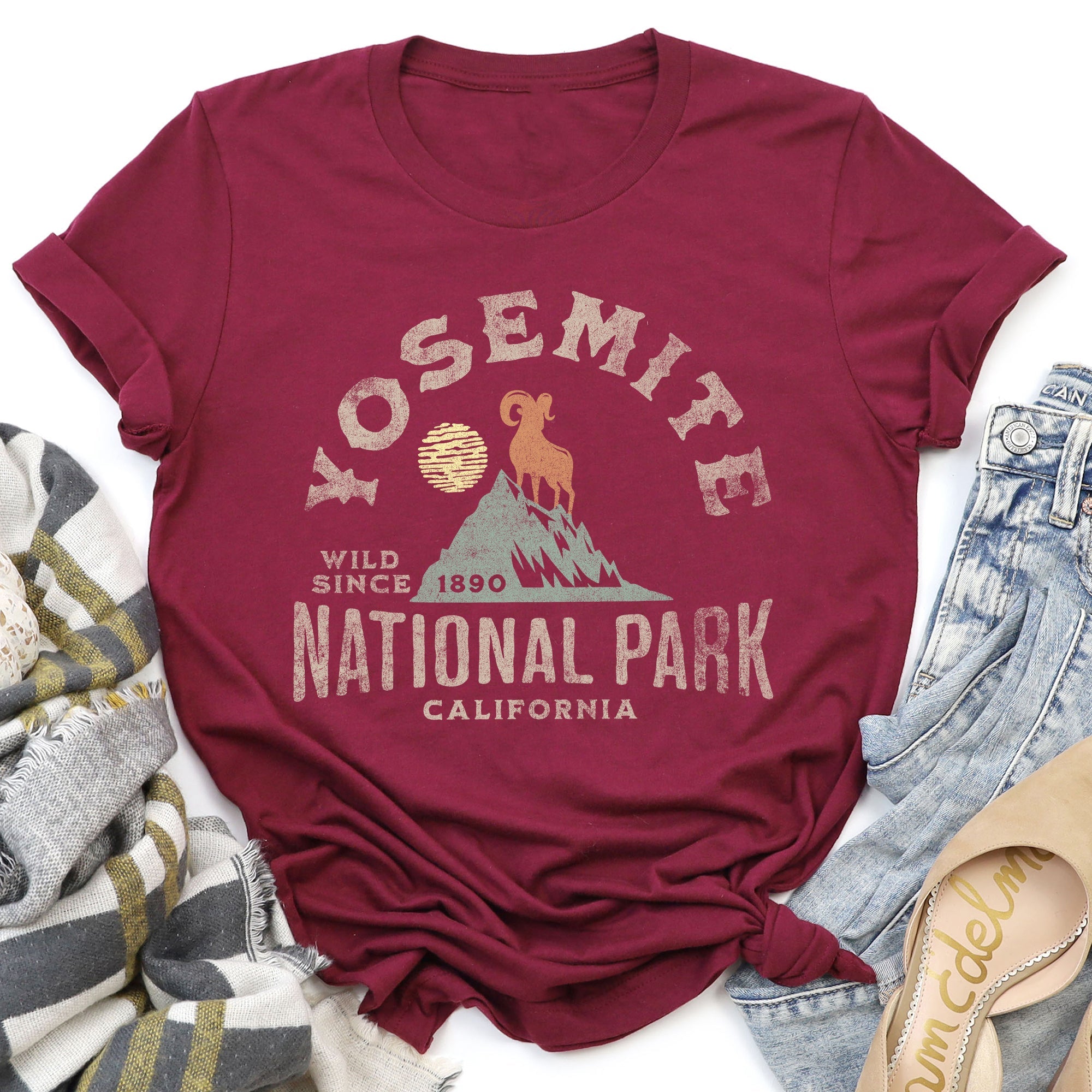 Yosemite National Park Scenic Peaks And Valley Landscape For Outdoor Adventure Graphic Tee