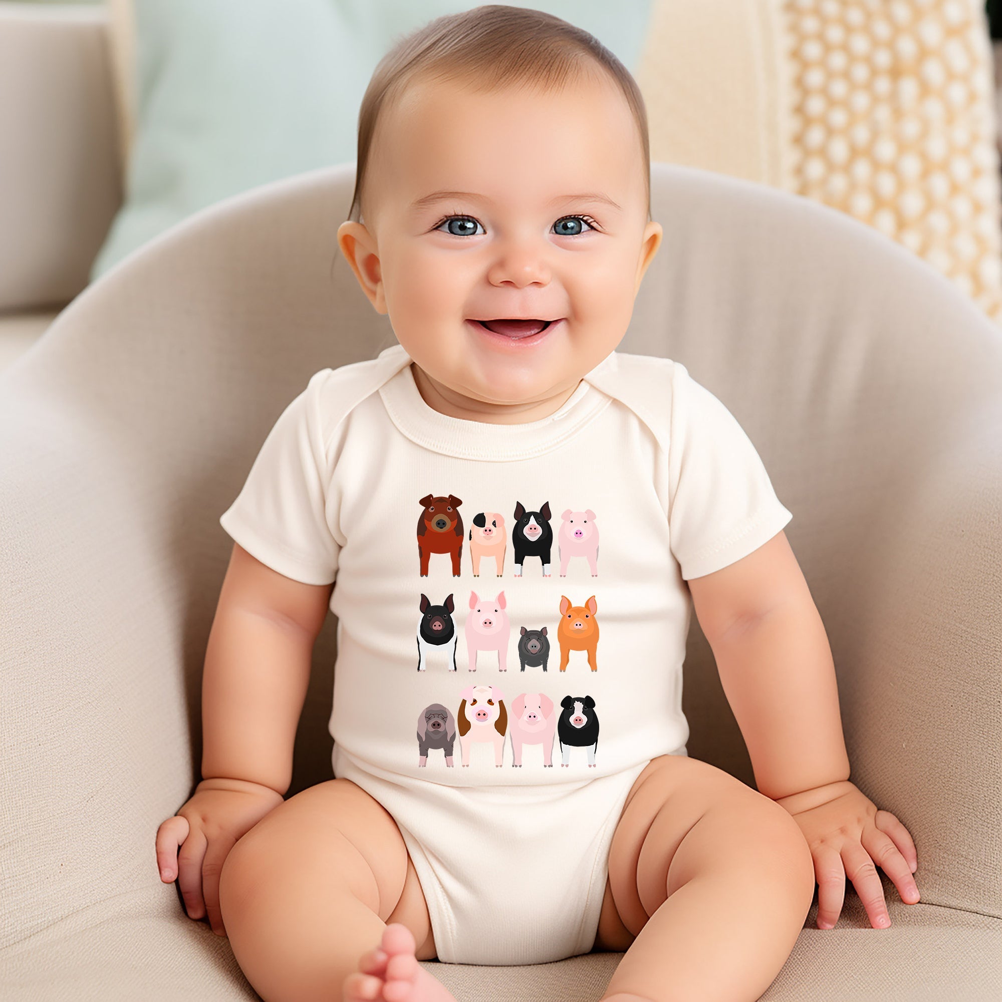 Pig Lovers Farm Animal Illustration Breeds Portraits Collection Comfort Colors Tee