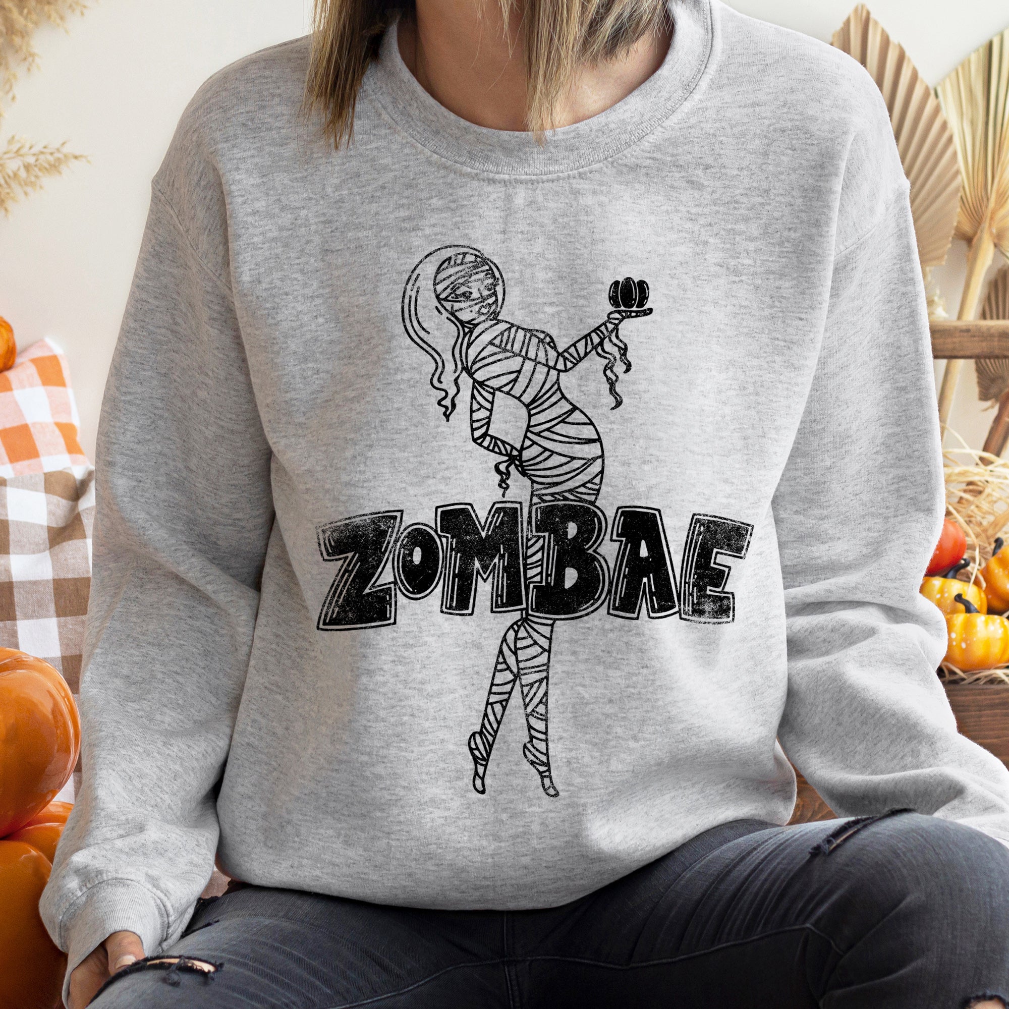 Zombae Vintage Halloween Graphic Inspired By Classic Monster Movies Deluxe Sweatshirt