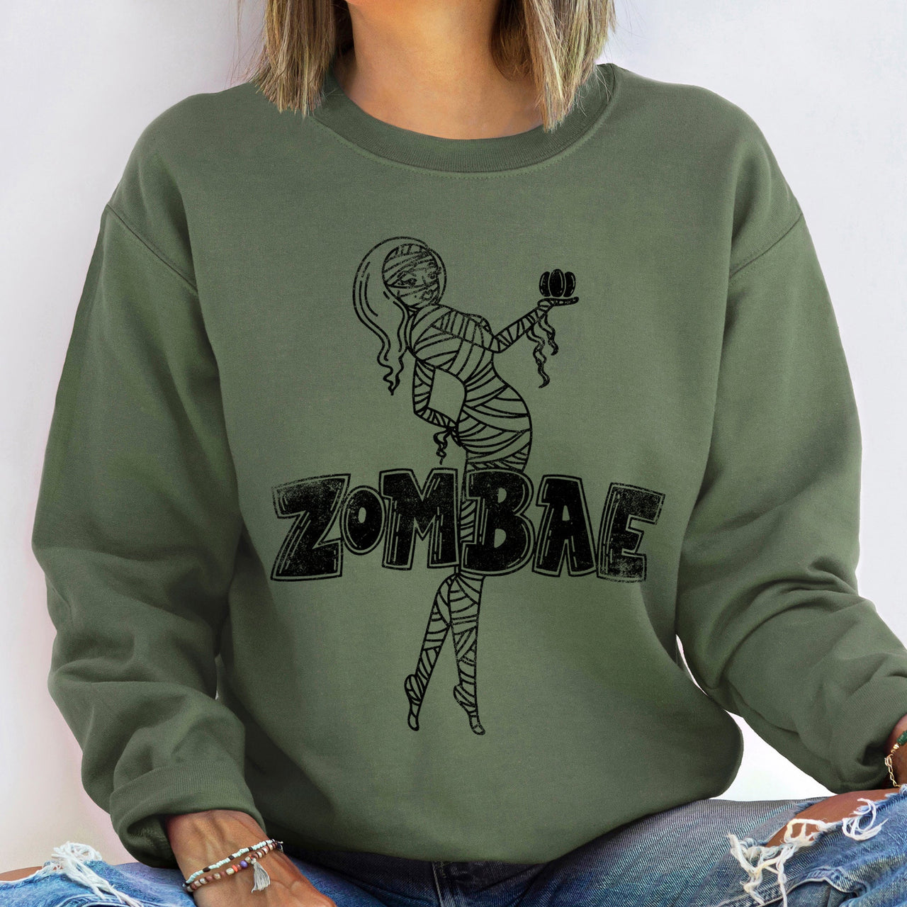 Zombae Vintage Halloween Graphic Inspired By Classic Monster Movies Deluxe Sweatshirt