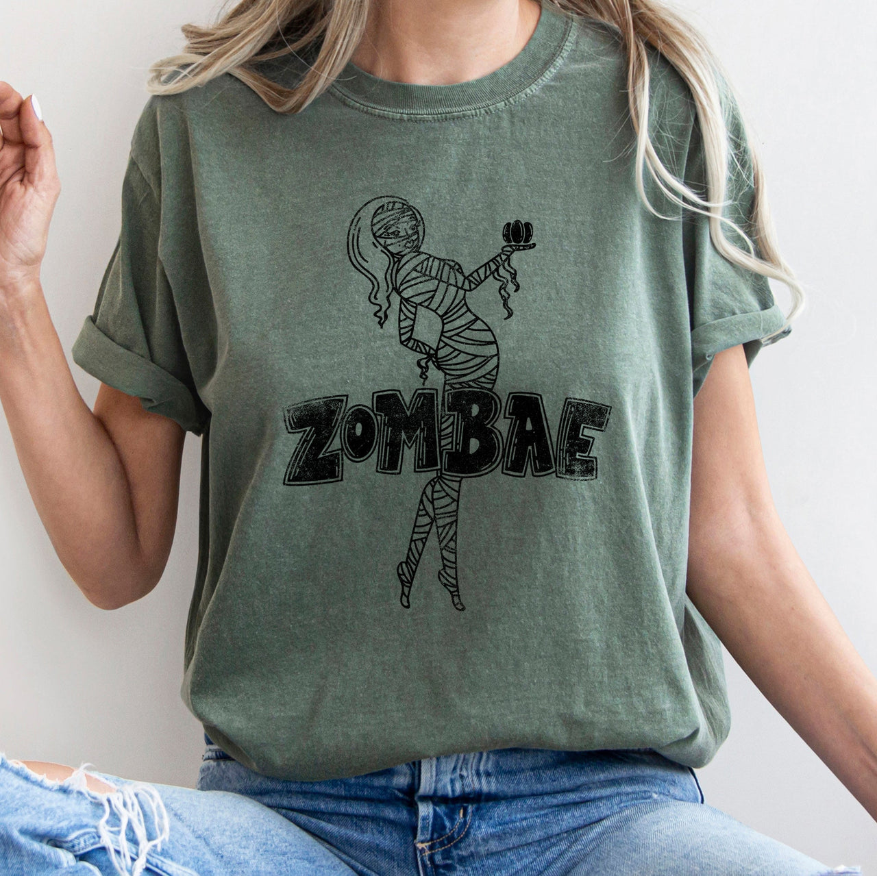 Zombae Retro Halloween Zombie Night Edition Deluxe Premium Heavyweight Comfort Colors Tee