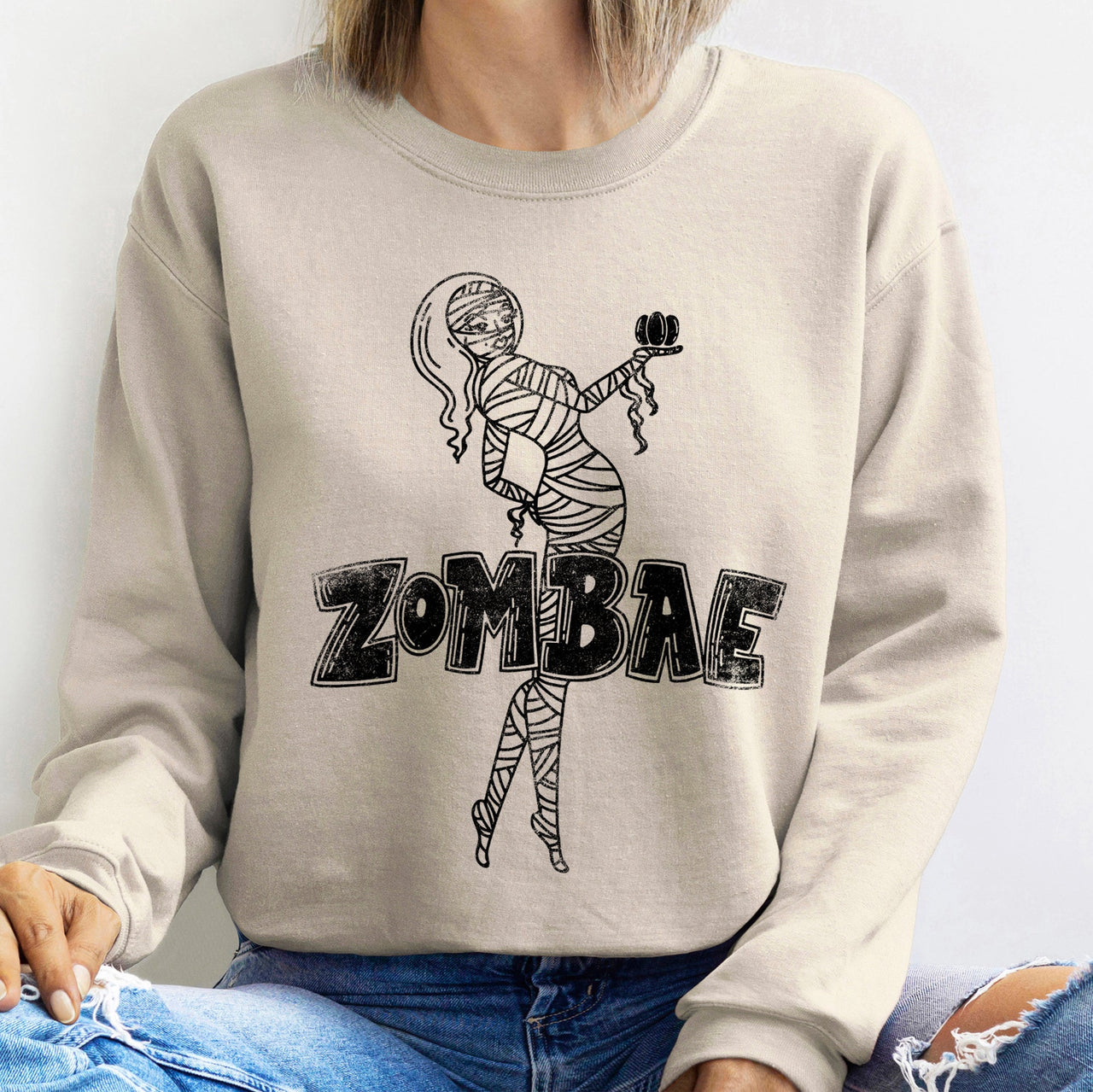 Zombae Vintage Halloween Graphic Inspired By Classic Monster Movies Deluxe Sweatshirt