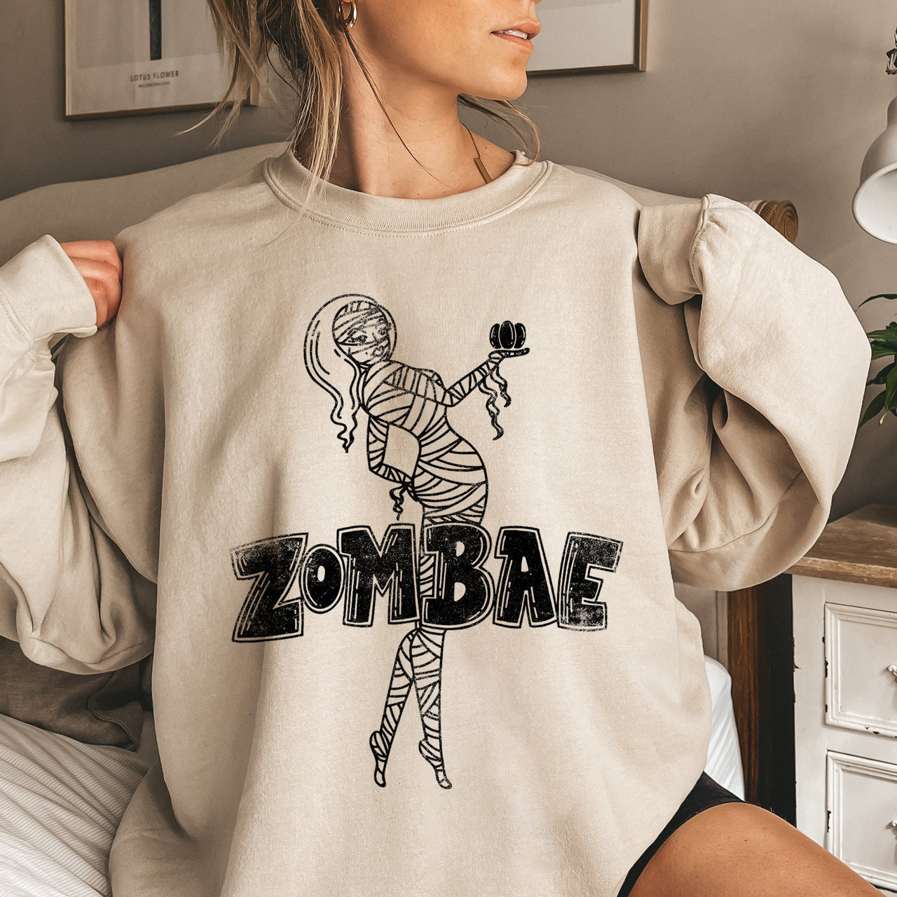Zombae Vintage Halloween Graphic Inspired By Classic Monster Movies Deluxe Sweatshirt