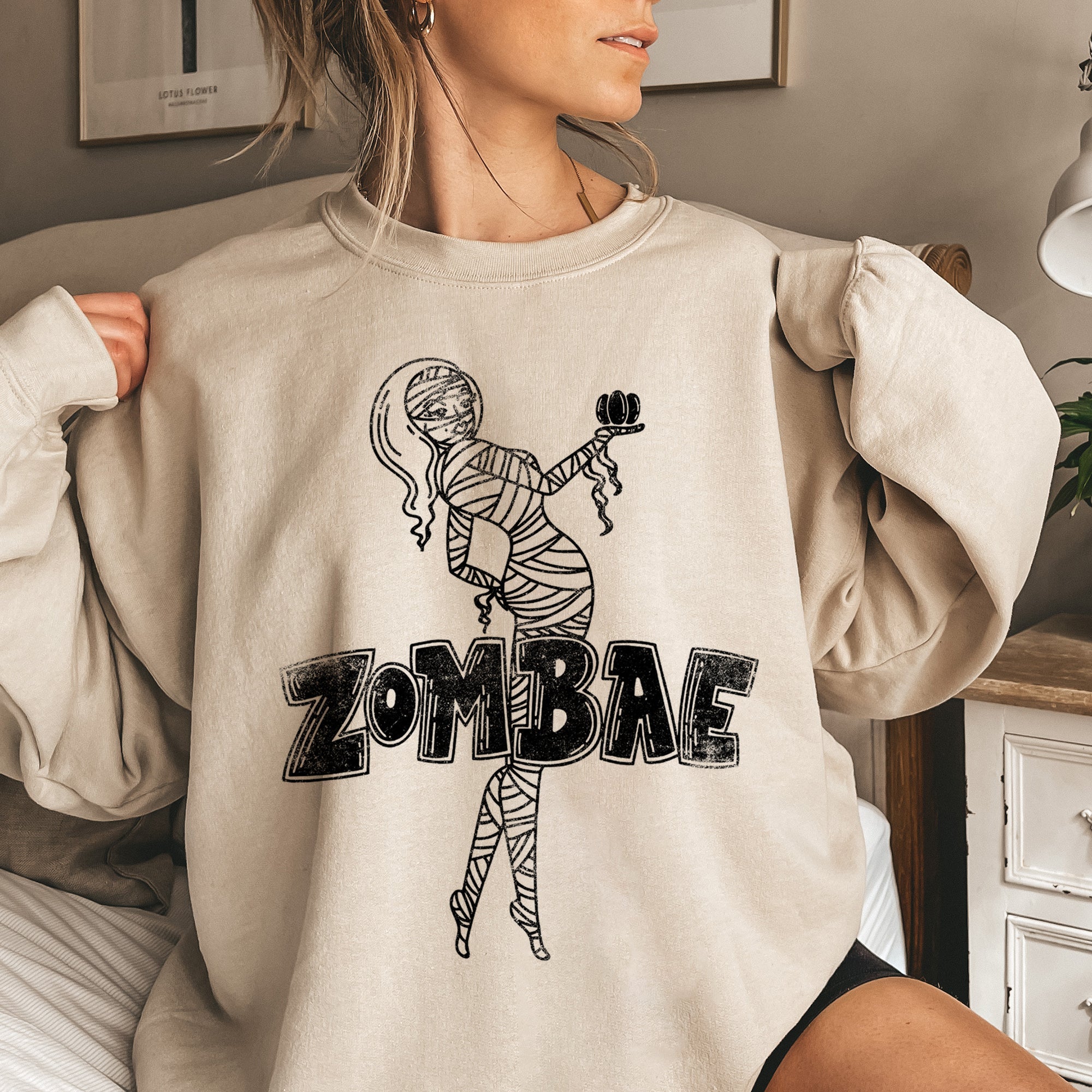 Zombae Vintage Halloween Graphic Inspired By Classic Monster Movies Deluxe Sweatshirt