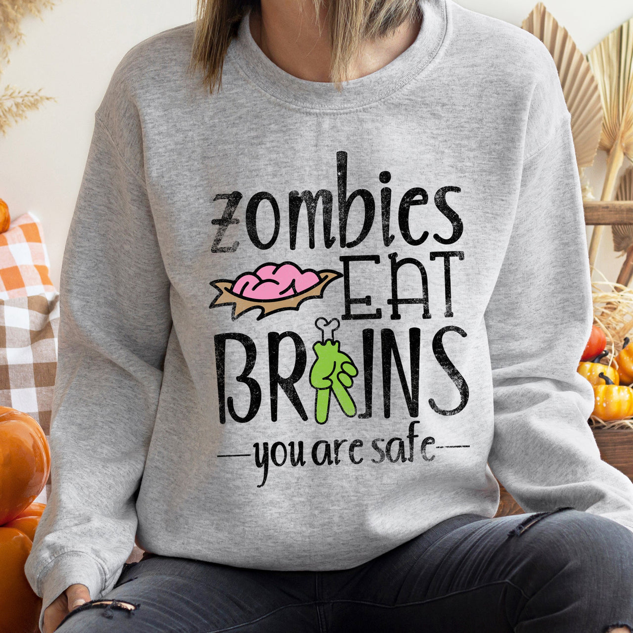 Zombies Eat Brains Halloween Spooky Night Parade Of Undead Frightful Cult Classic Horror Style Sweatshirt