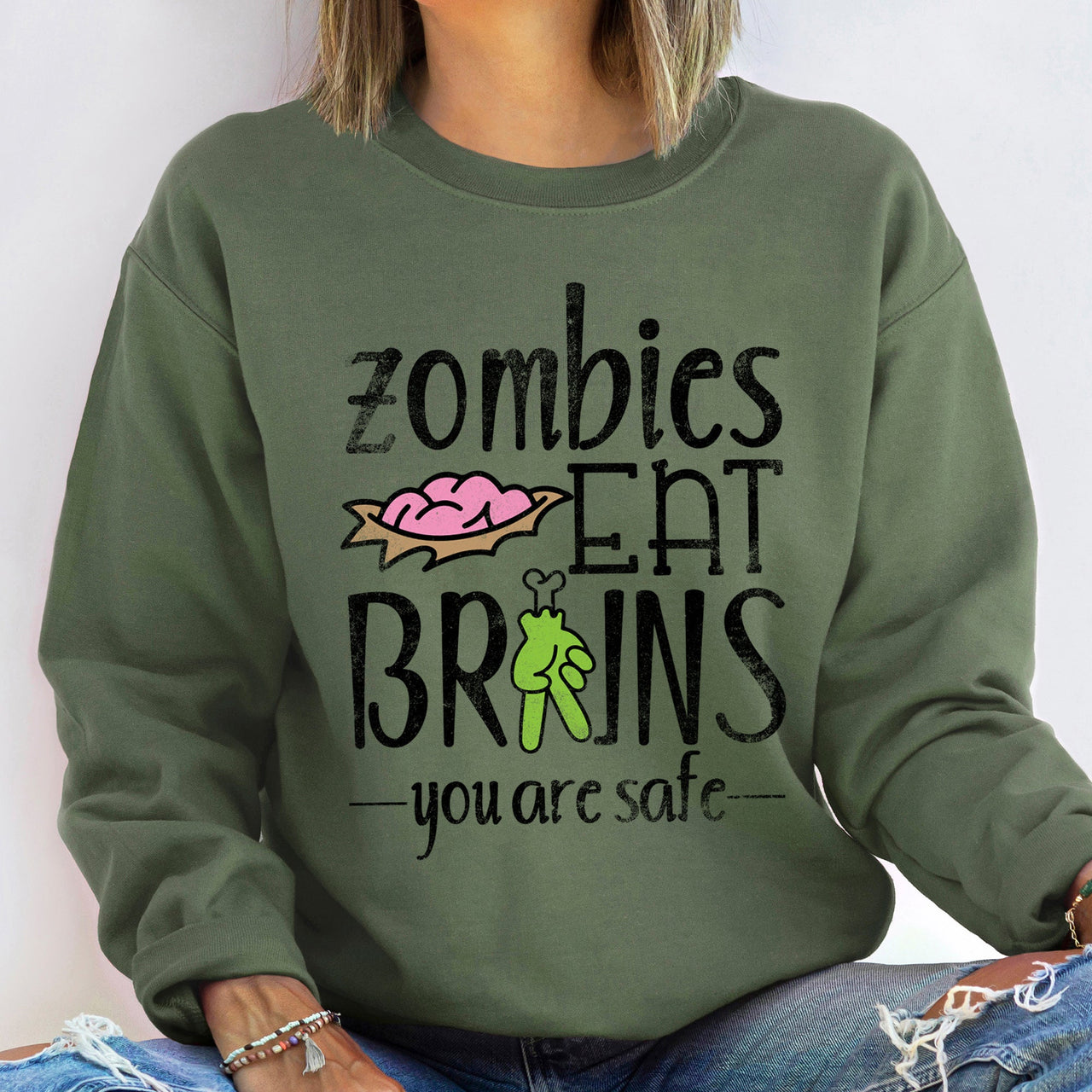 Zombies Eat Brains Halloween Spooky Night Parade Of Undead Frightful Cult Classic Horror Style Sweatshirt